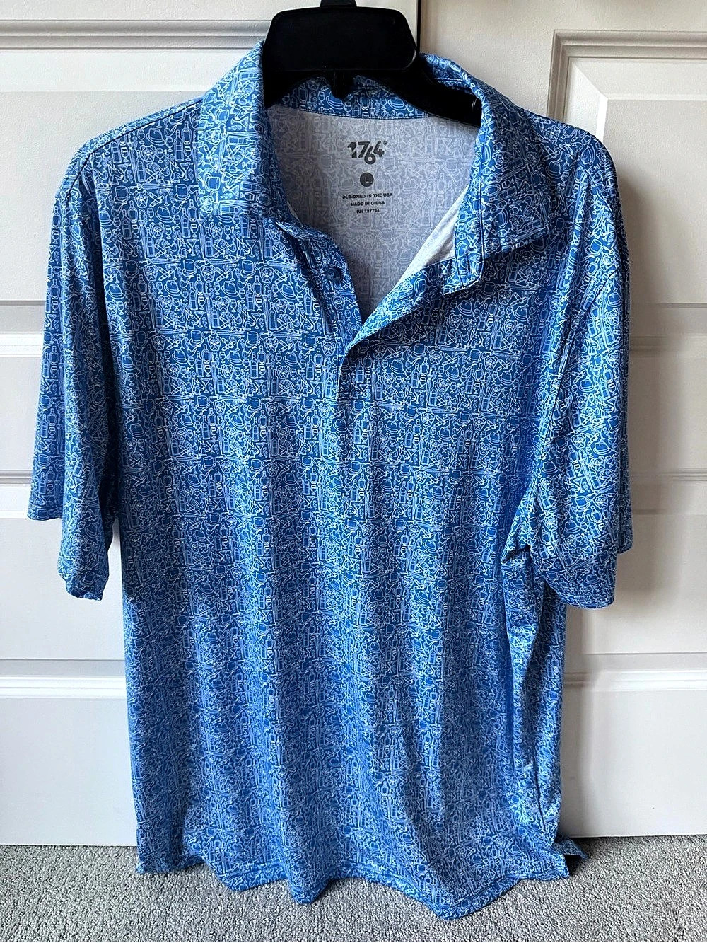 1764 Short Sleeve Polo Blue & White XL Like New